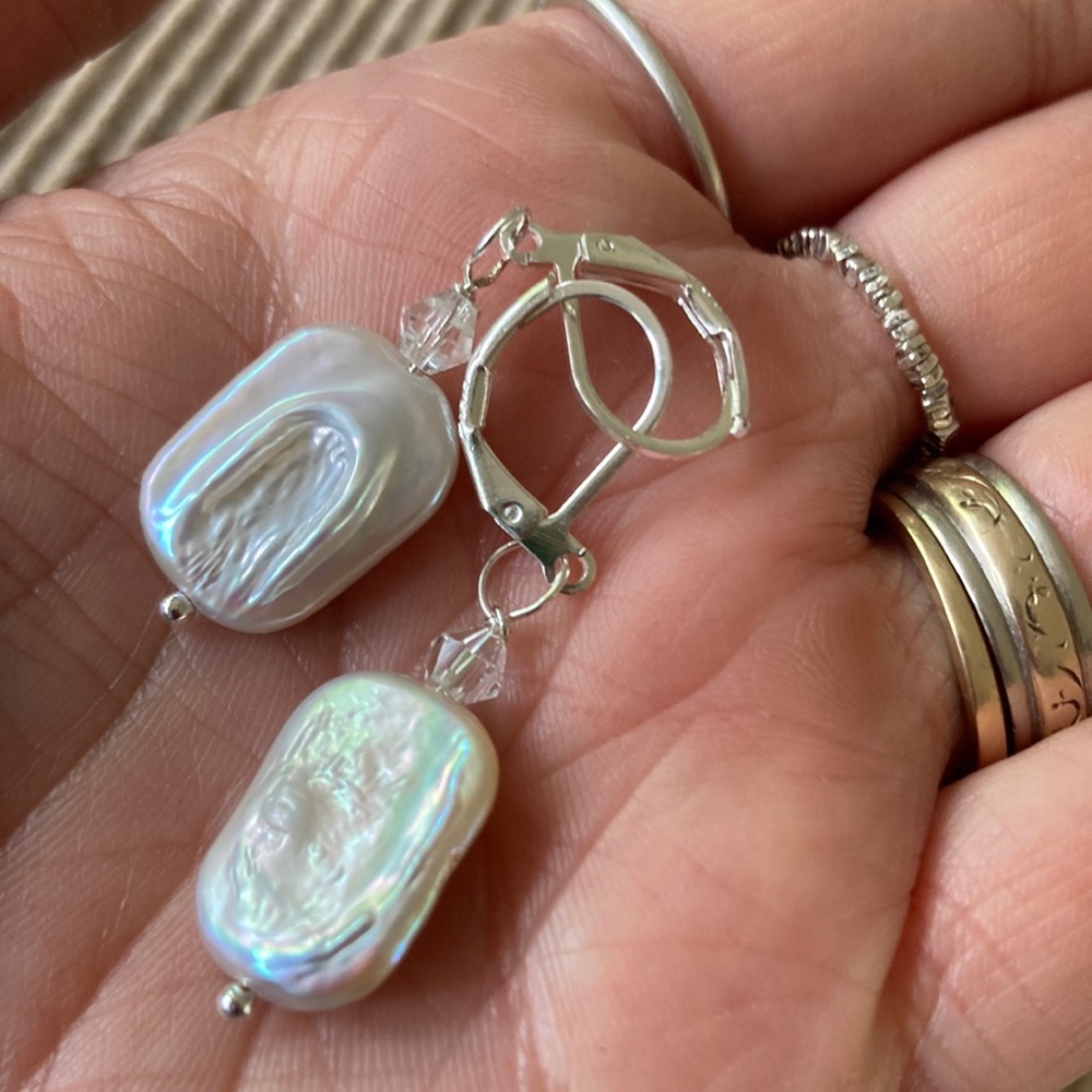 Rectangular Freshwater Pearl Earrings Swarovski
